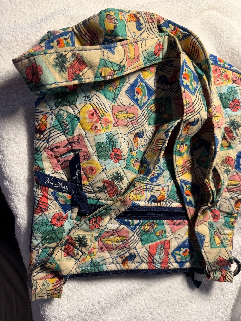Vera Bradley Cuban Stamps Triple Zip Crossbody Bag Purse - Picture 4 of 7